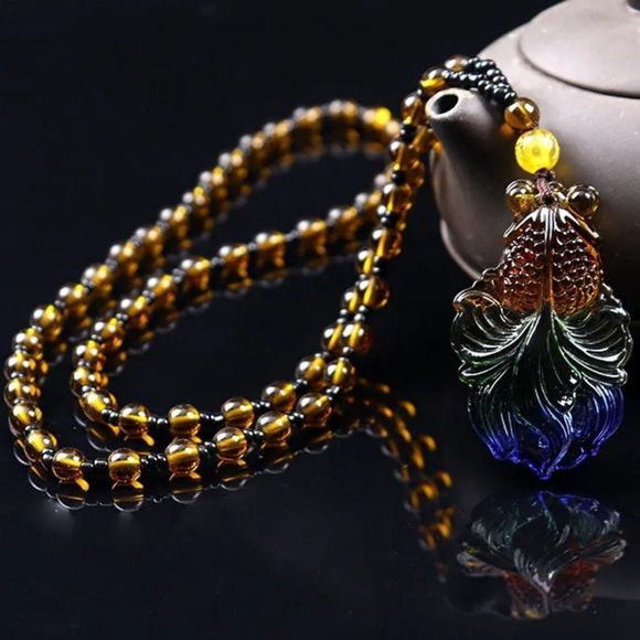 Good Fortune Goldfish Agate Pendant Necklace | Traditional Retro Vintage #1209 - Picture 4 of 4